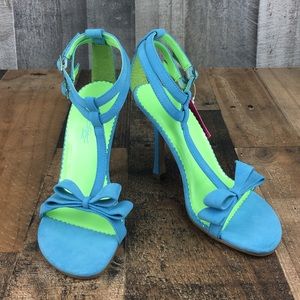 Thalia Sodi Turquoise & Lime Strappy Bow Heels 6